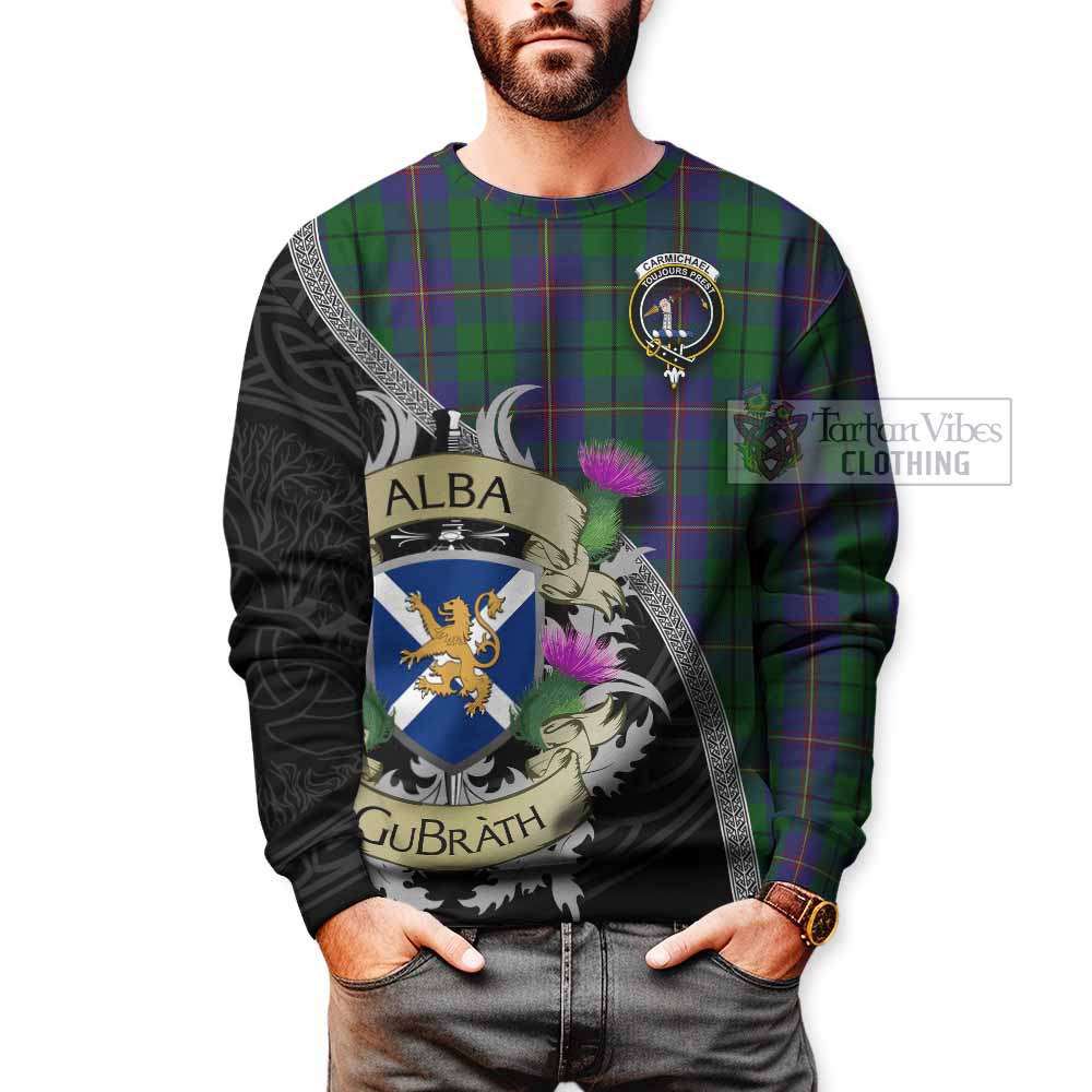 Tartan Vibes Clothing Carmichael Tartan Family Crest Sweatshirt Lion Rampant Royal Thistle Shield Celtic Inspired