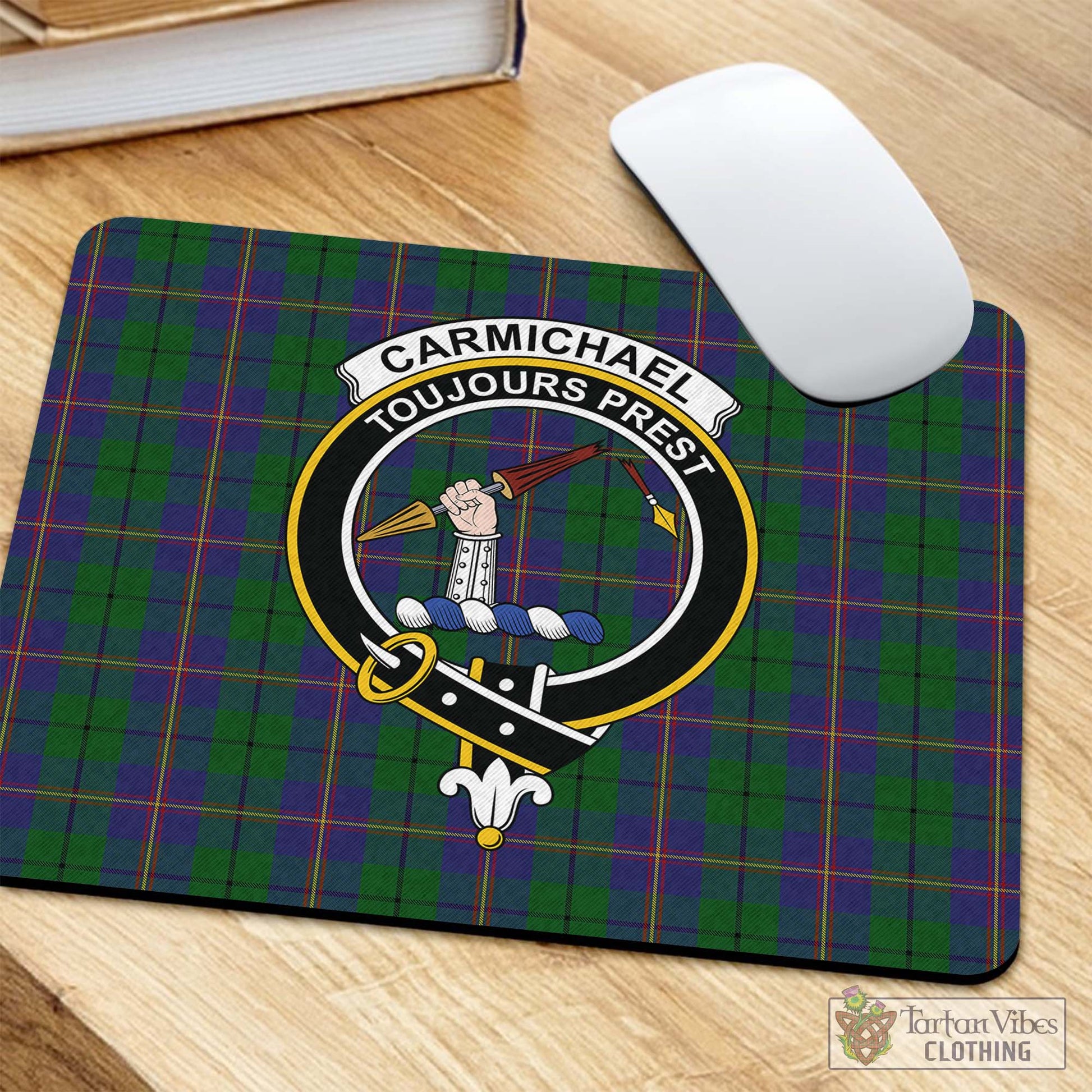Tartan Vibes Clothing Carmichael Tartan Mouse Pad with Family Crest