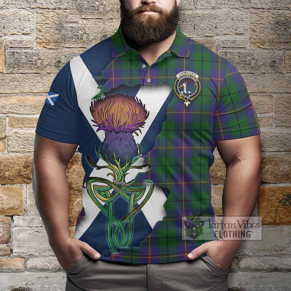 Tartan Vibes Clothing Carmichael Tartan Family Crest Polo Shirt Scottish Thistle Celtic Inspired