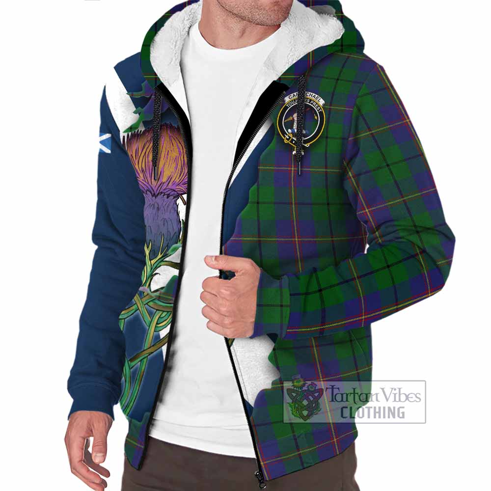 Tartan Vibes Clothing Carmichael Tartan Family Crest Sherpa Hoodie Scottish Thistle Celtic Inspired