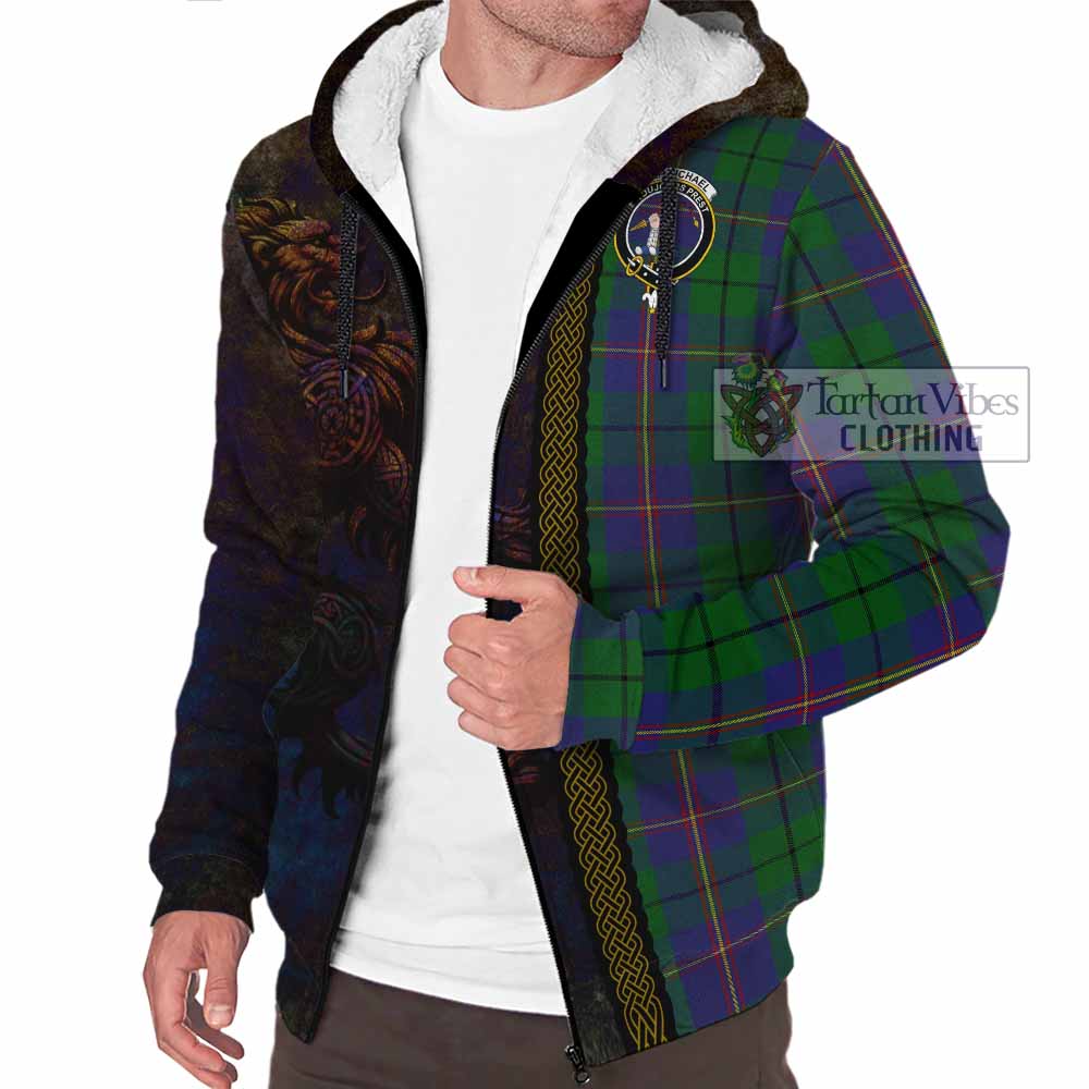 Tartan Vibes Clothing Carmichael Tartan Family Crest Sherpa Hoodie Alba Gu Brath Be Brave Lion Ancient Style