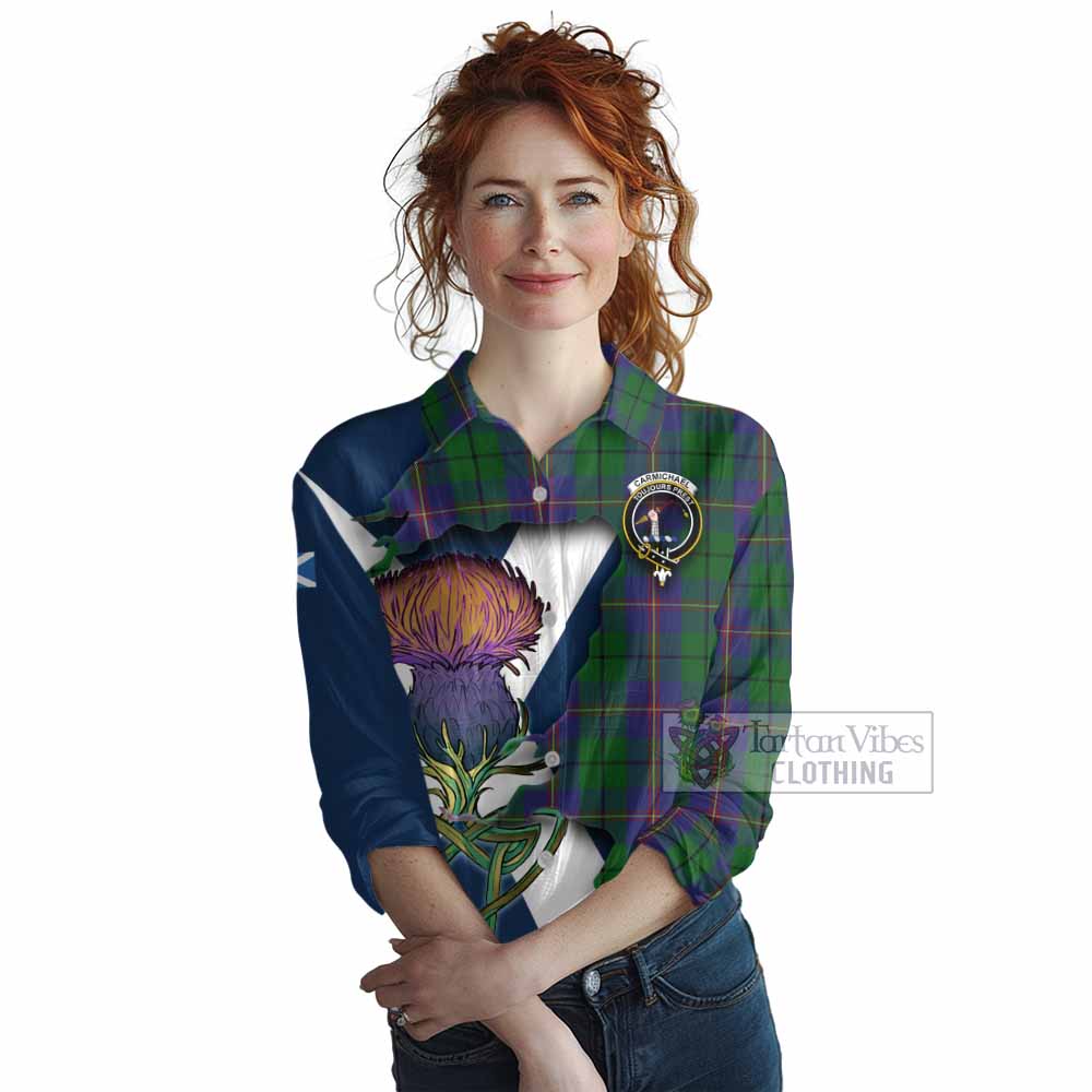 Tartan Vibes Clothing Carmichael Tartan Family Crest Women's Casual Shirt Scottish Thistle Celtic Inspired