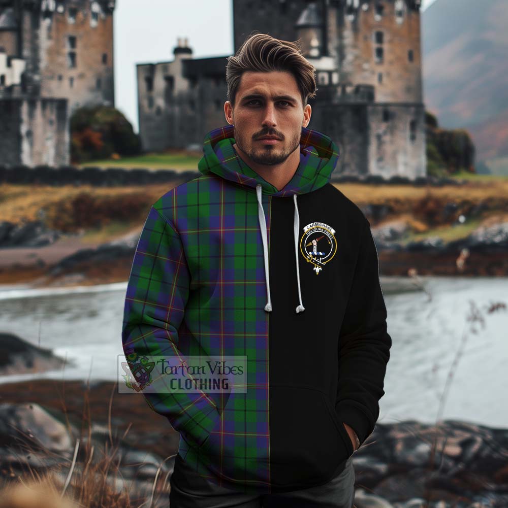 Tartan Vibes Clothing Carmichael Tartan Cotton Hoodie with Family Crest and Half Of Me Style