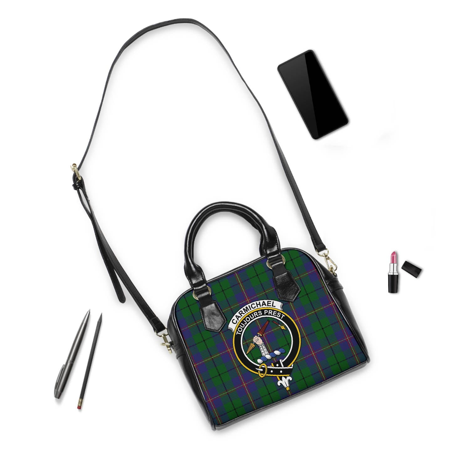 Carmichael Tartan Shoulder Handbags with Family Crest - Tartanvibesclothing