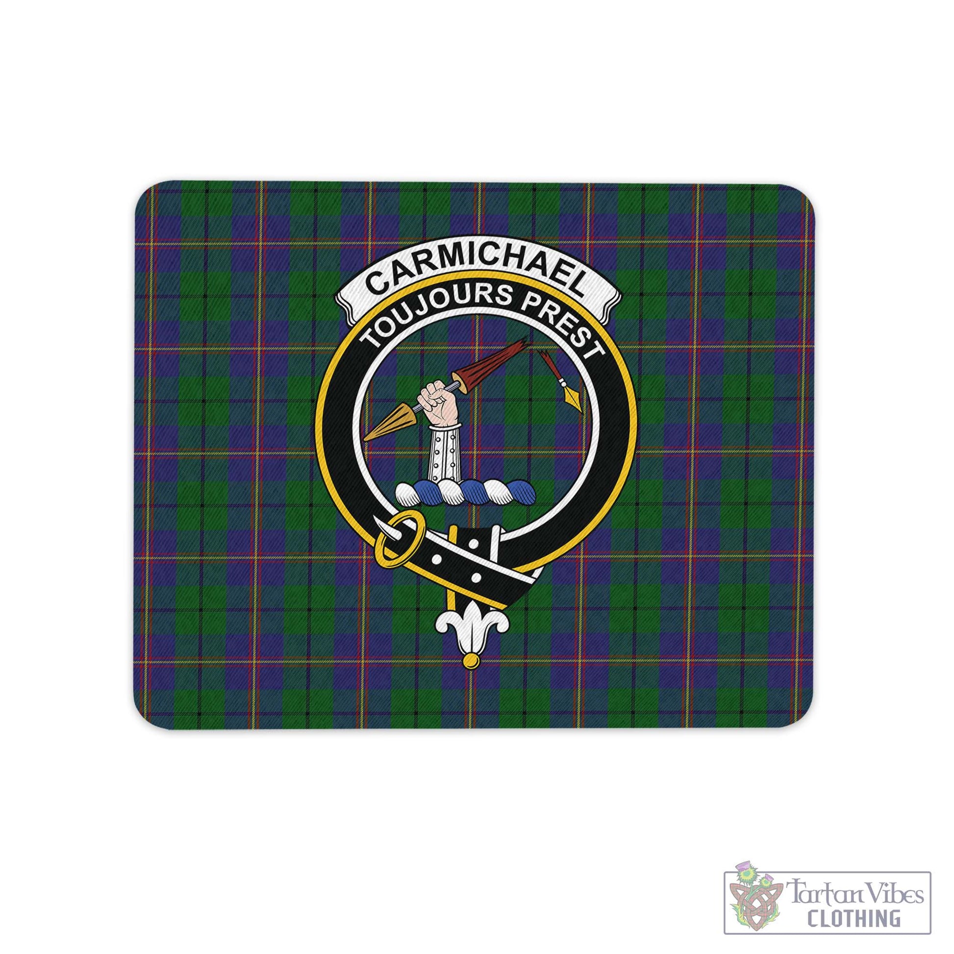 Tartan Vibes Clothing Carmichael Tartan Mouse Pad with Family Crest
