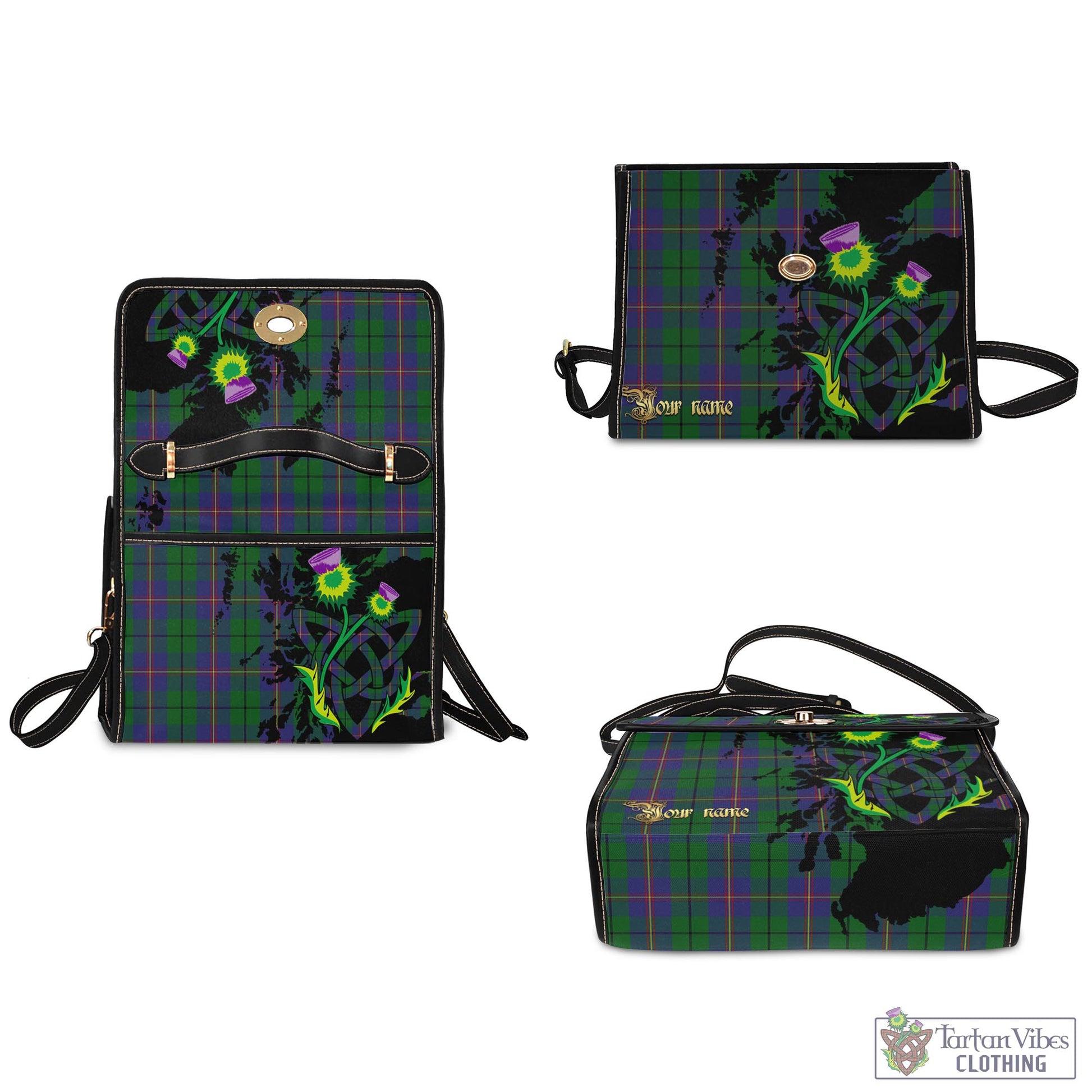 Tartan Vibes Clothing Carmichael Tartan Waterproof Canvas Bag with Scotland Map and Thistle Celtic Accents