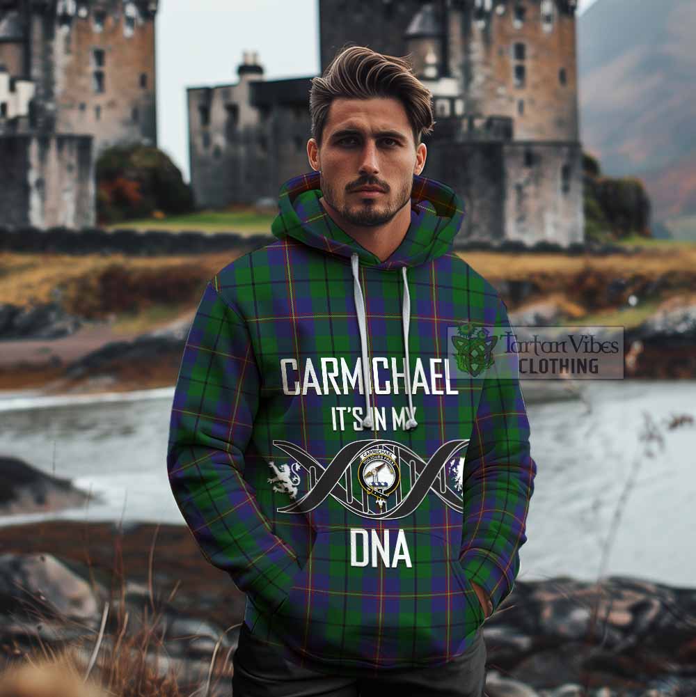 Tartan Vibes Clothing Carmichael Tartan Cotton Hoodie with Family Crest DNA In Me Style