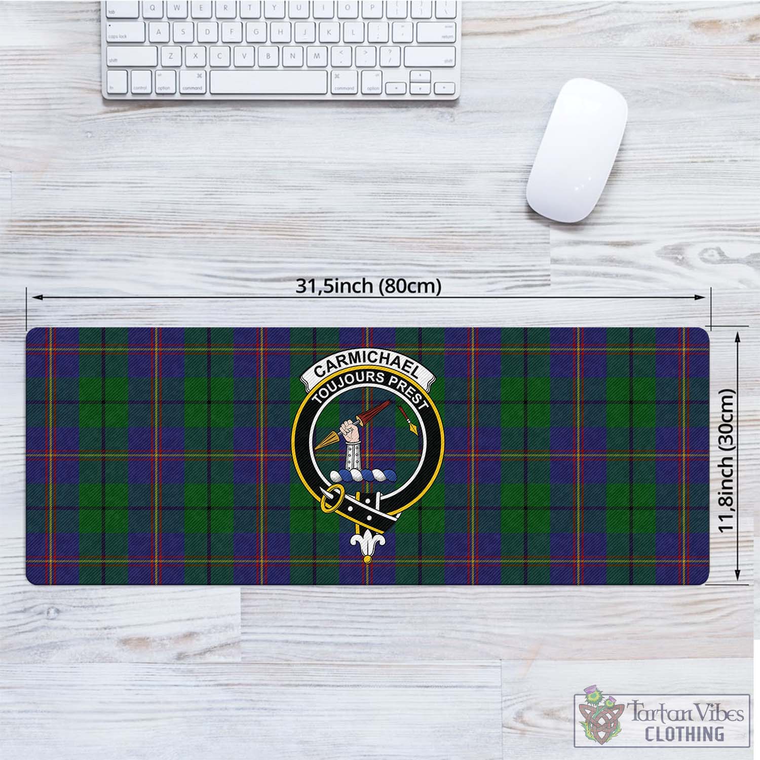 Tartan Vibes Clothing Carmichael Tartan Mouse Pad with Family Crest