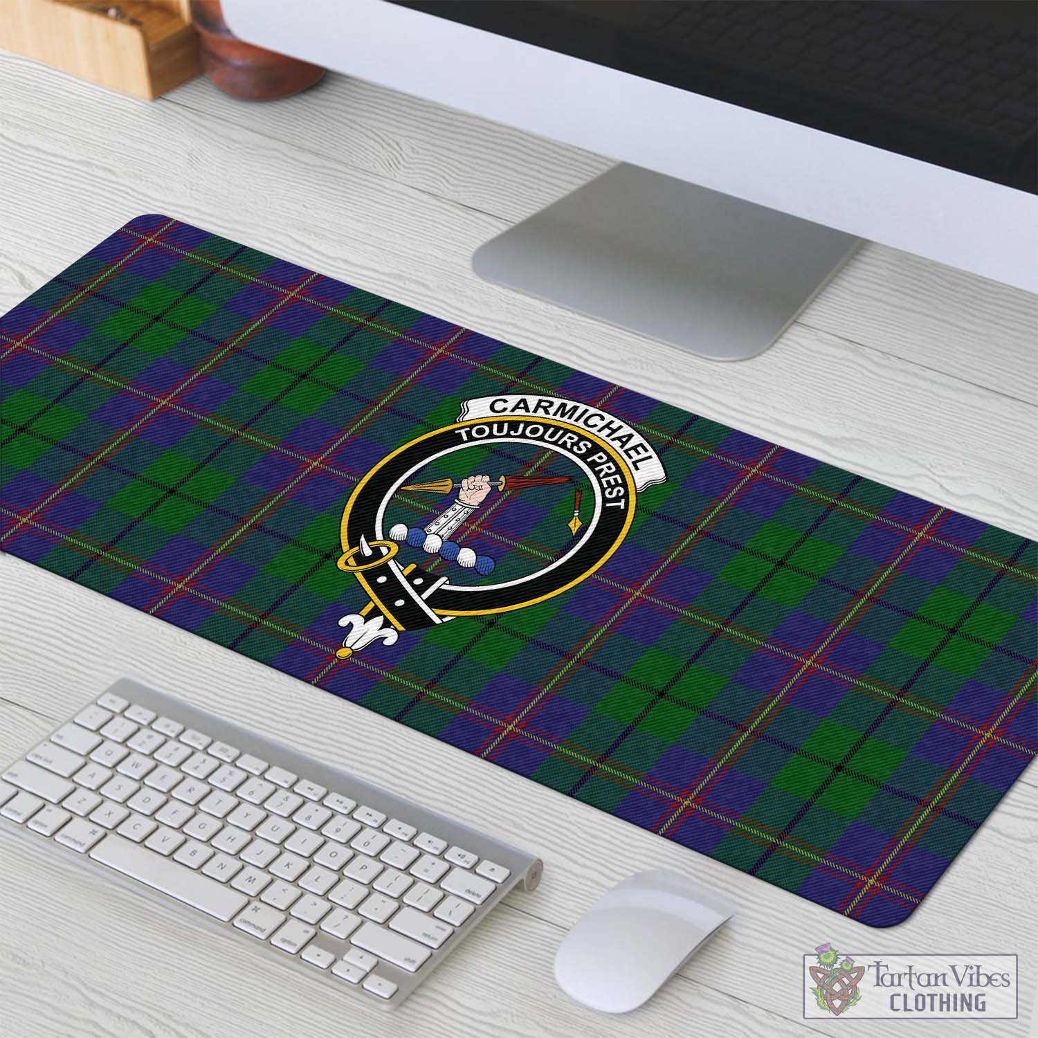 Tartan Vibes Clothing Carmichael Tartan Mouse Pad with Family Crest