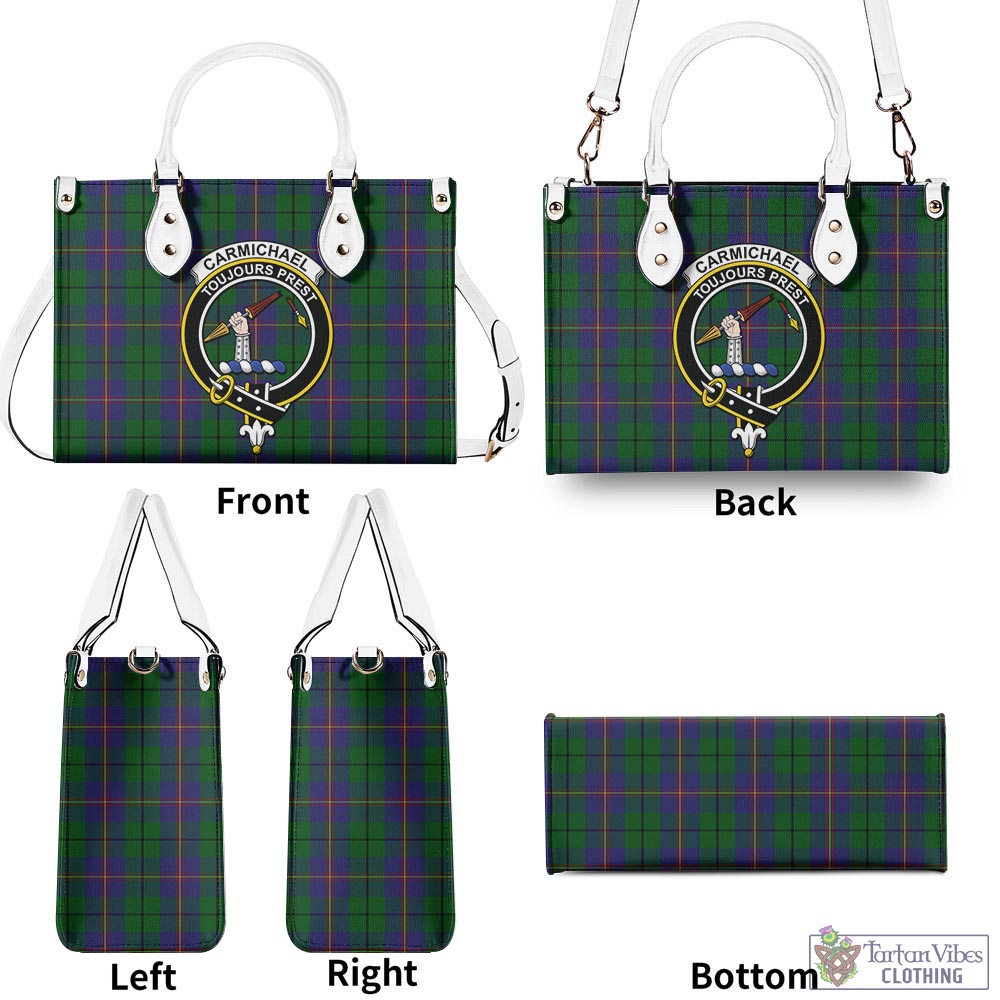 Tartan Vibes Clothing Carmichael Tartan Luxury Leather Handbags with Family Crest