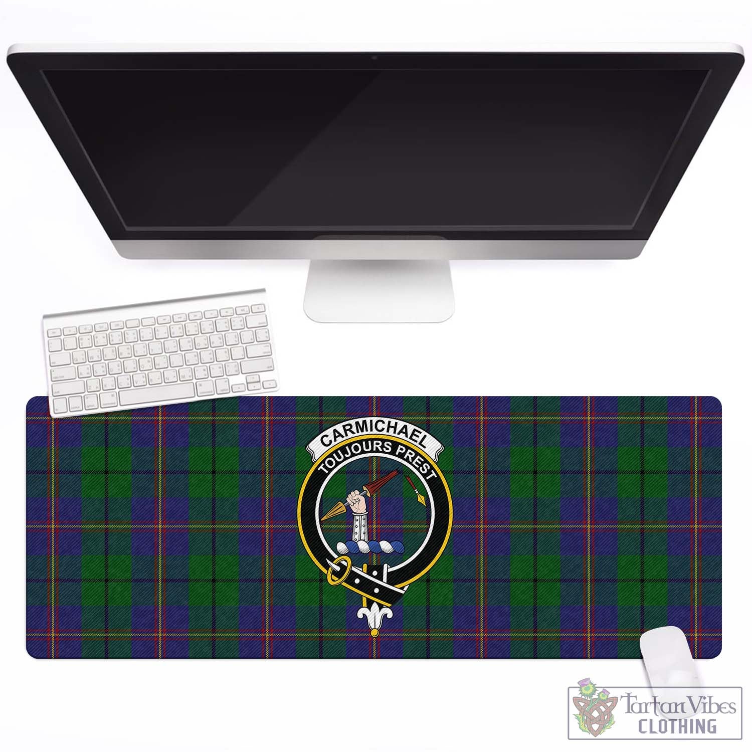 Tartan Vibes Clothing Carmichael Tartan Mouse Pad with Family Crest