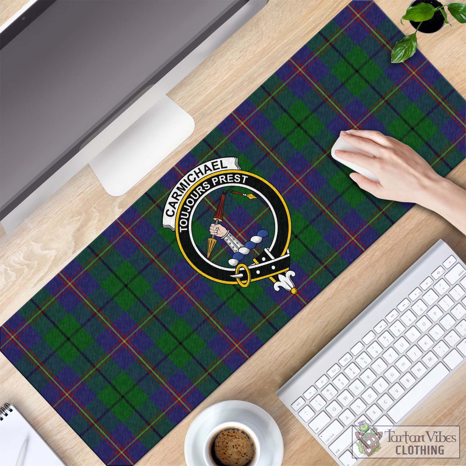 Tartan Vibes Clothing Carmichael Tartan Mouse Pad with Family Crest