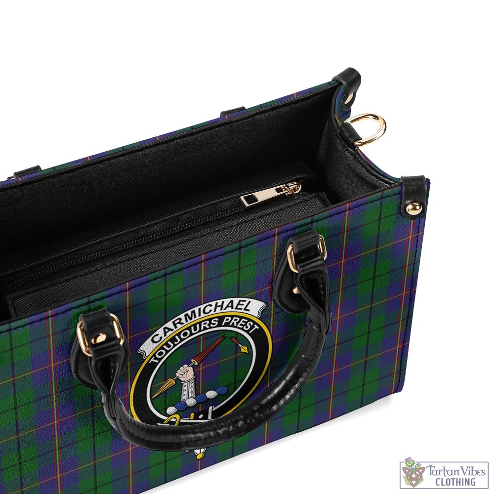 Tartan Vibes Clothing Carmichael Tartan Luxury Leather Handbags with Family Crest