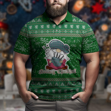 Carmichael Ancient Clan Christmas Family Polo Shirt with Funny Gnome Playing Bagpipes
