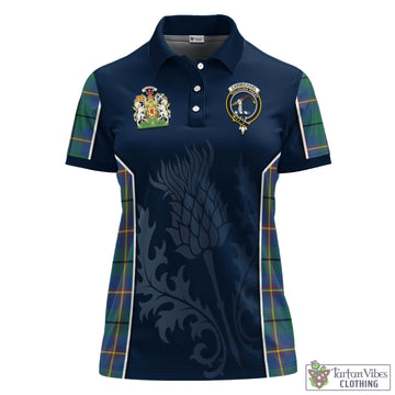 Carmichael Ancient Tartan Women's Polo Shirt with Family Crest and Scottish Thistle Vibes Sport Style