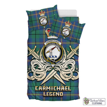 Carmichael Ancient Tartan Bedding Set with Clan Crest and the Golden Sword of Courageous Legacy