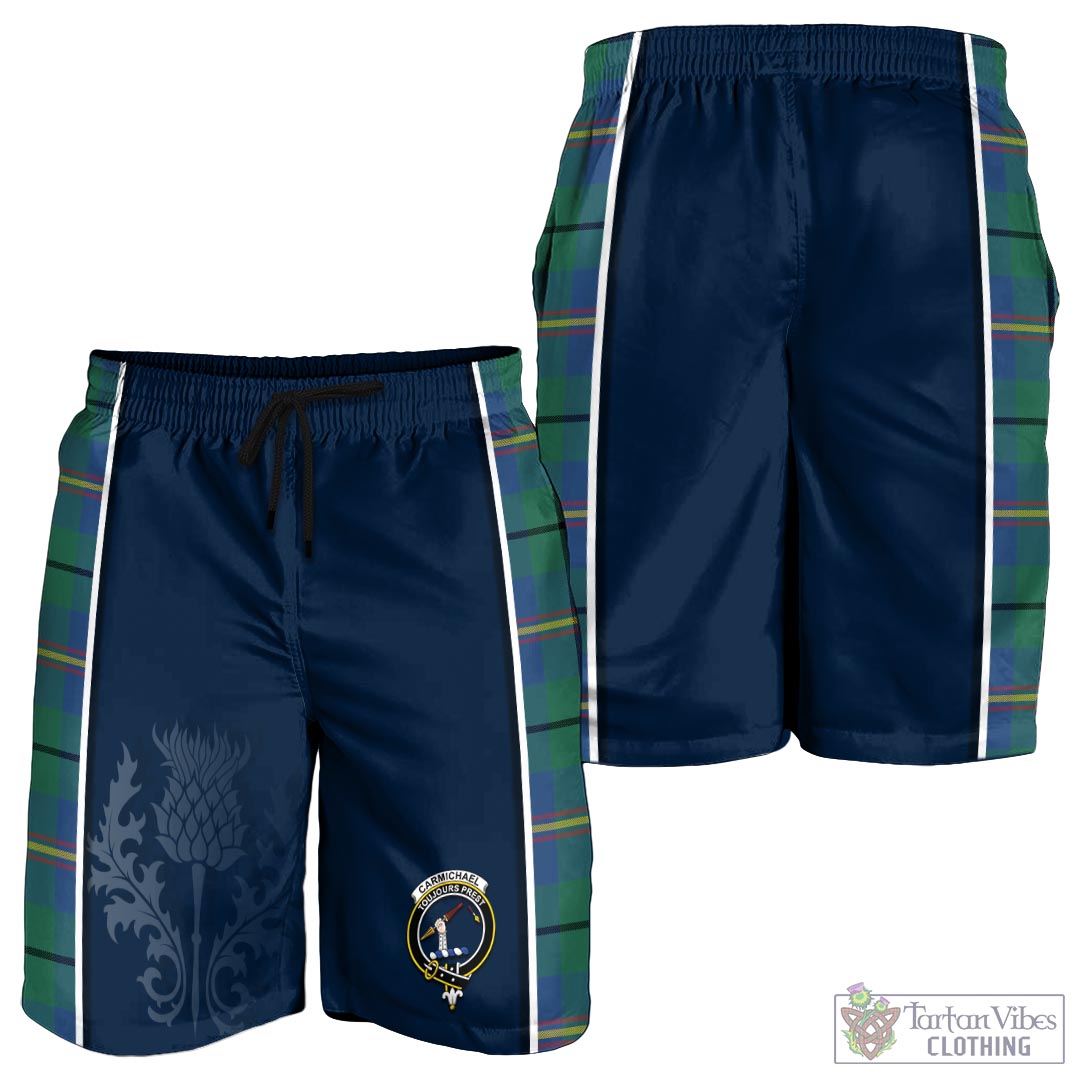 Tartan Vibes Clothing Carmichael Ancient Tartan Men's Shorts with Family Crest and Scottish Thistle Vibes Sport Style