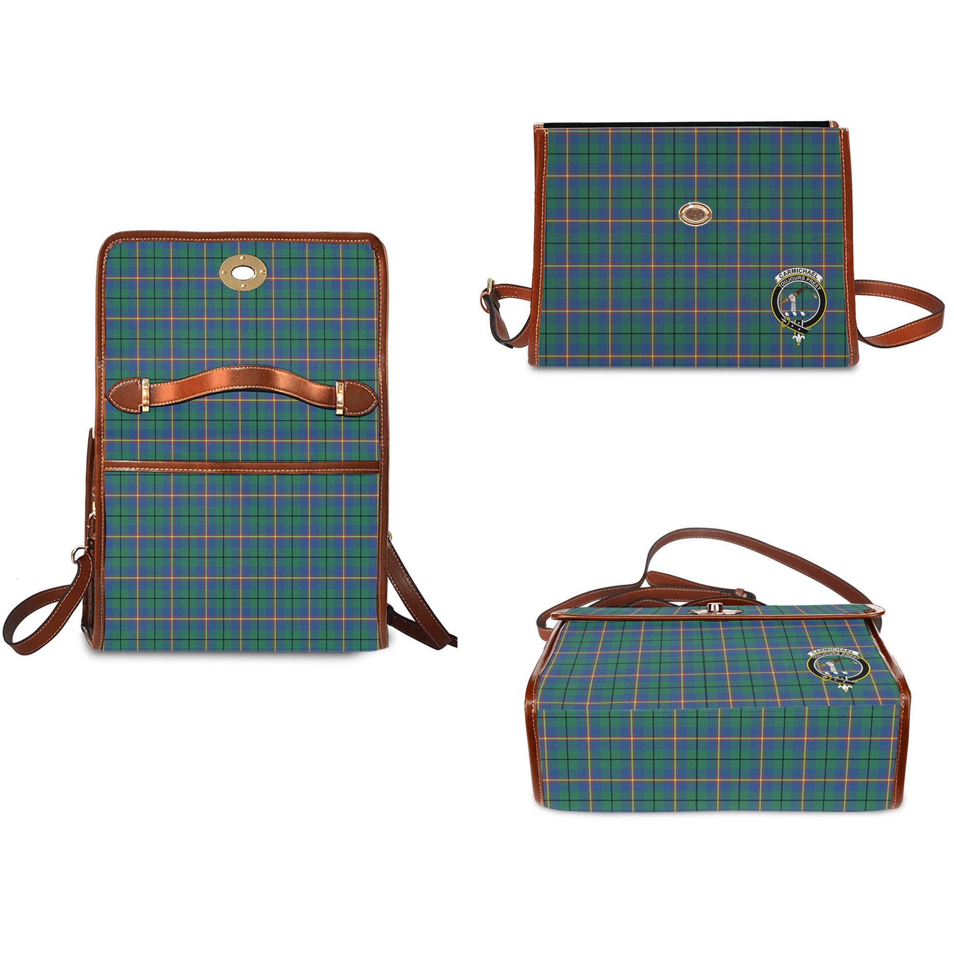 carmichael-ancient-tartan-leather-strap-waterproof-canvas-bag-with-family-crest