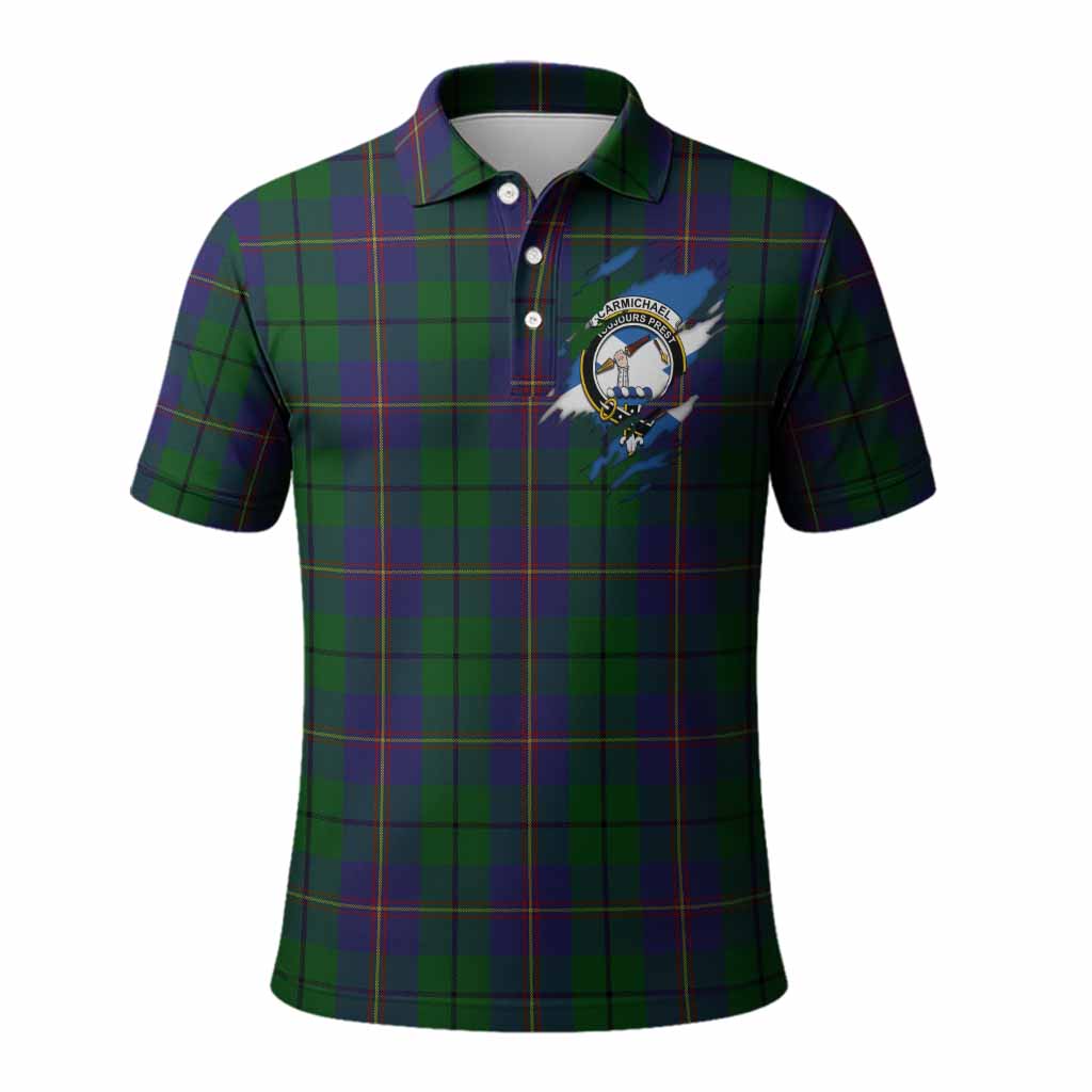 Carmichael Clan Crest In Me Tartan Polo Shirt Scotland Flag Style