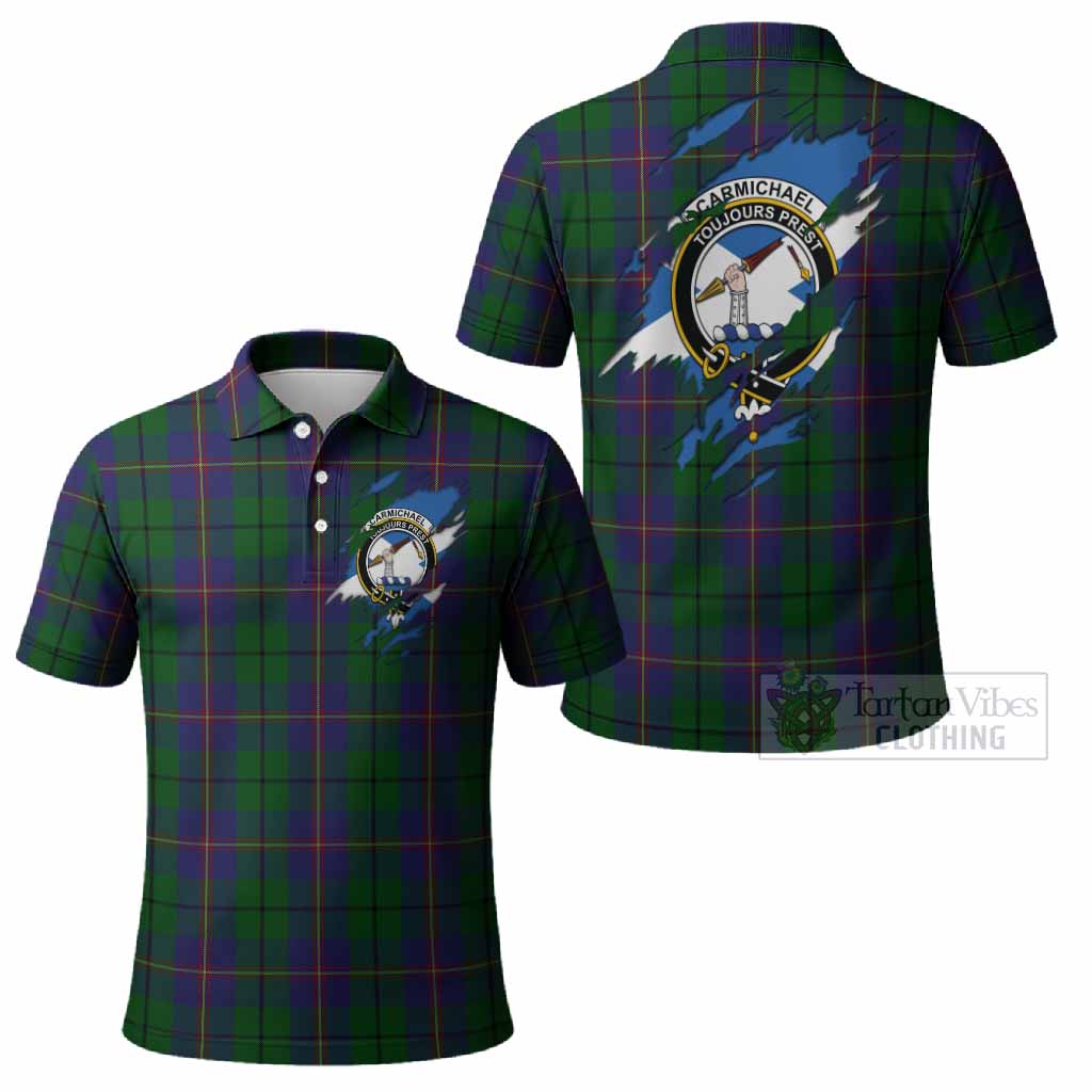 Carmichael Clan Crest In Me Tartan Polo Shirt Scotland Flag Style
