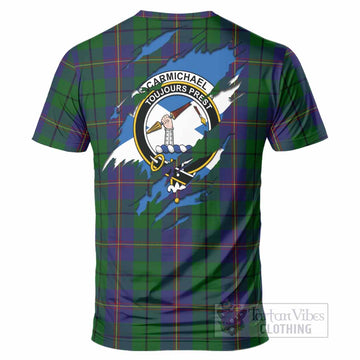 Carmichael Clan Crest In Me Tartan T-Shirt Scotland Flag Style