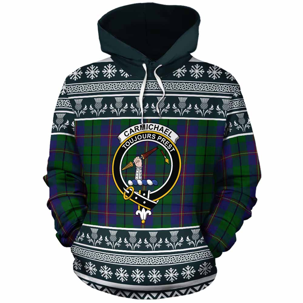 Carmichael Clan Tartan Christmas Cotton Hoodie with Family Crest - Tartan Vibes Clothing