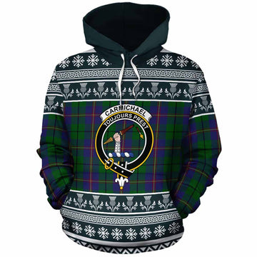 Carmichael Clan Tartan Christmas Cotton Hoodie with Family Crest - Tartan Vibes Clothing