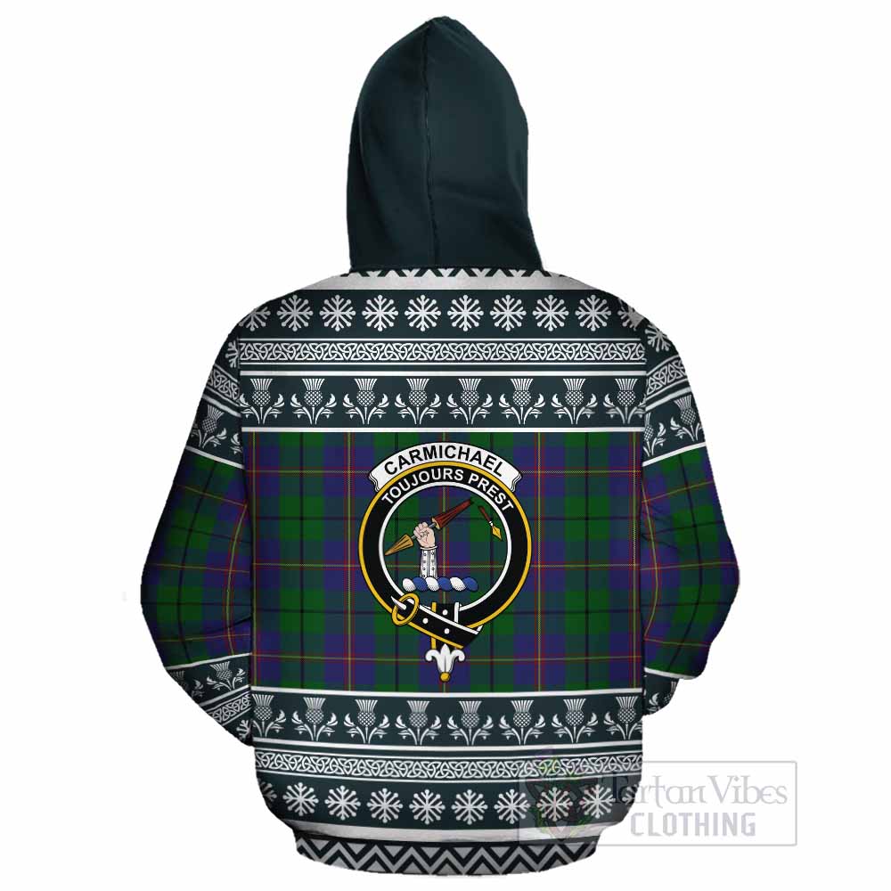 Carmichael Clan Tartan Christmas Cotton Hoodie with Family Crest - Tartan Vibes Clothing