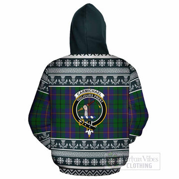 Carmichael Clan Tartan Christmas Cotton Hoodie with Family Crest - Tartan Vibes Clothing