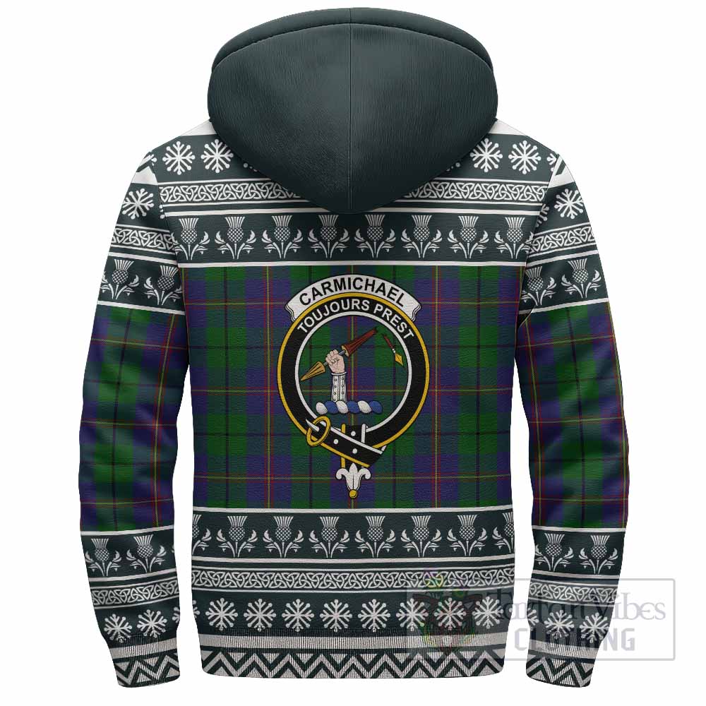 Carmichael Clan Tartan Christmas Fleece Hoodie with Family Crest - Tartan Vibes Clothing