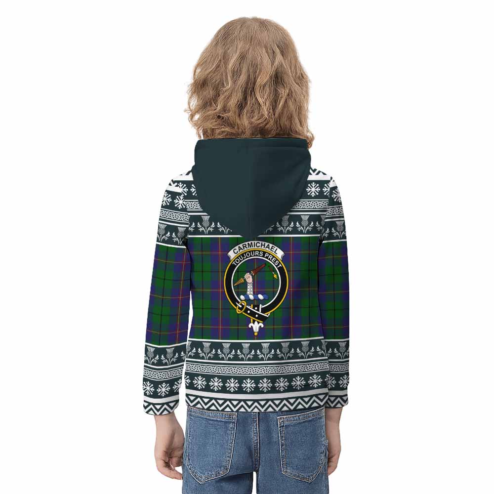 Carmichael Clan Tartan Christmas Kid Hoodie with Family Crest - Tartan Vibes Clothing