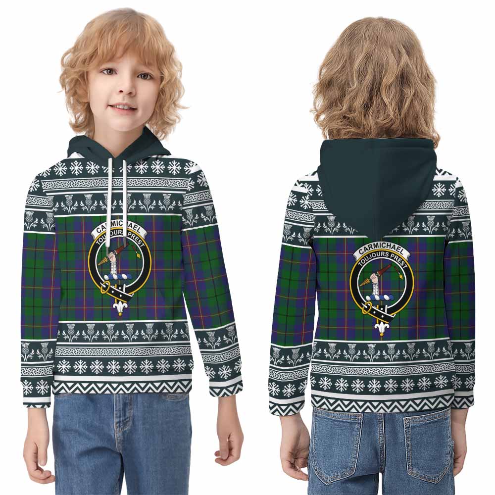 Carmichael Clan Tartan Christmas Kid Hoodie with Family Crest - Tartan Vibes Clothing