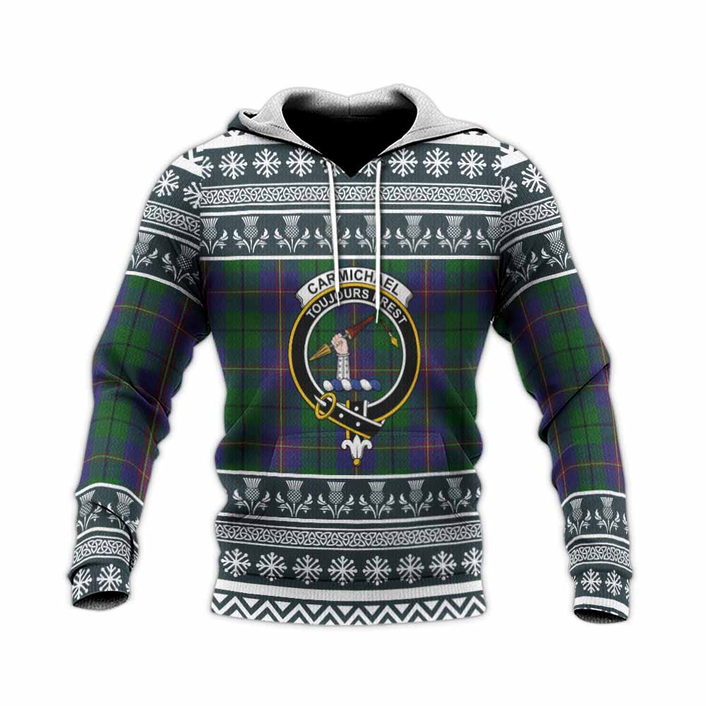 Carmichael Clan Tartan Christmas Knitted Hoodie with Family Crest - Tartan Vibes Clothing