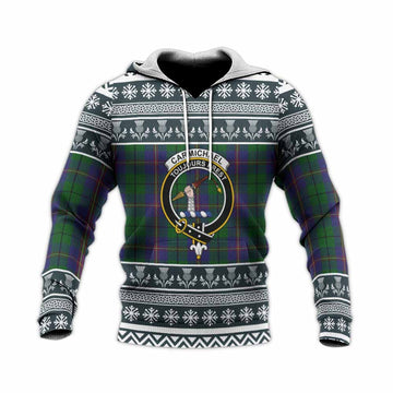 Carmichael Clan Tartan Christmas Knitted Hoodie with Family Crest - Tartan Vibes Clothing