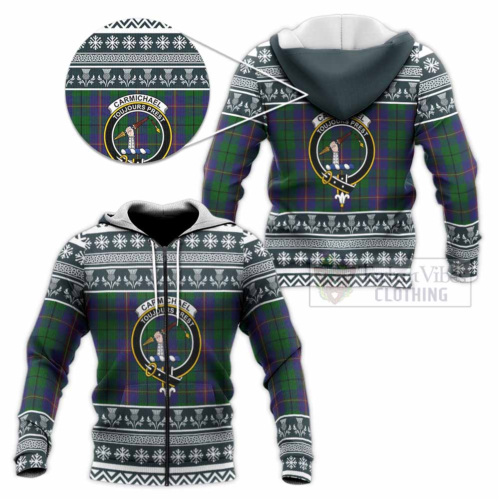 Carmichael Clan Tartan Christmas Knitted Hoodie with Family Crest - Tartan Vibes Clothing