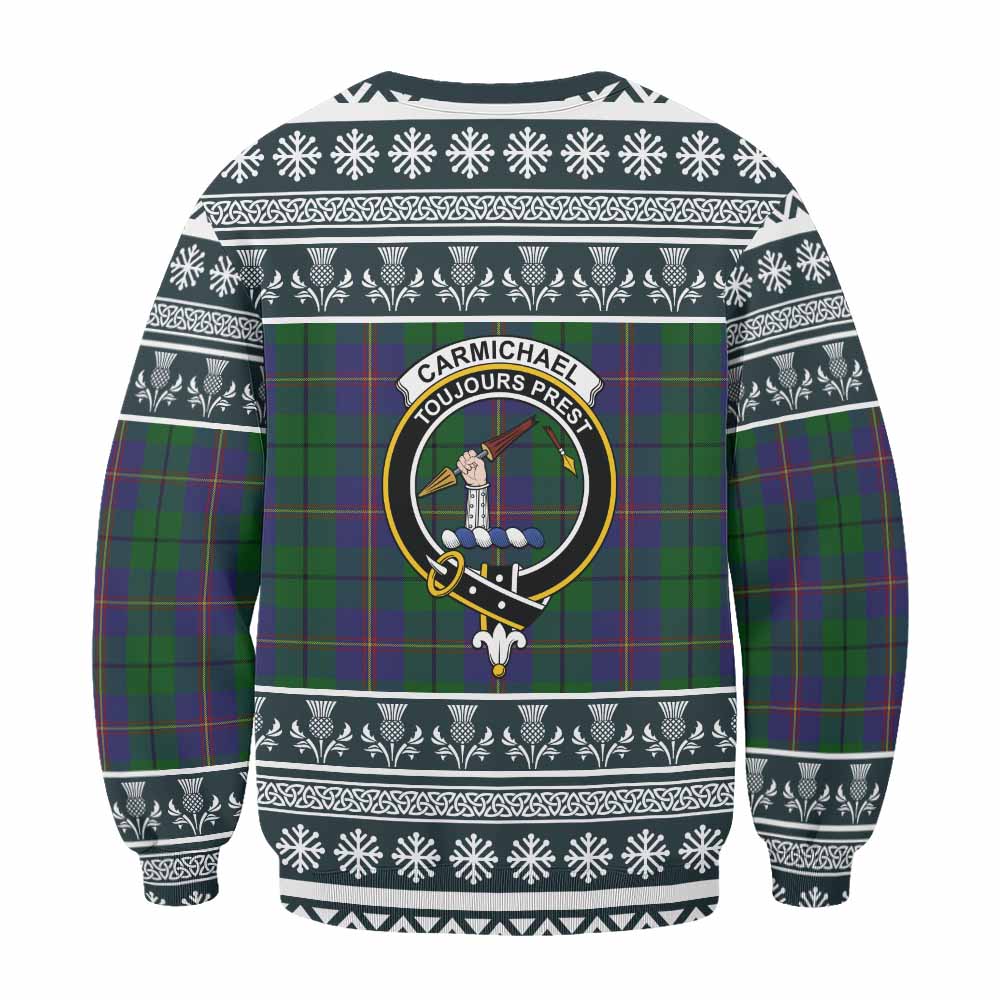 Carmichael Clan Tartan Christmas Sweatshirt with Family Crest - Tartan Vibes Clothing