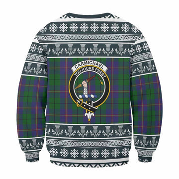 Carmichael Clan Tartan Christmas Sweatshirt with Family Crest - Tartan Vibes Clothing