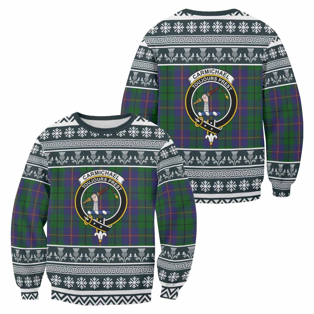 Carmichael Clan Tartan Christmas Sweatshirt with Family Crest - Tartan Vibes Clothing