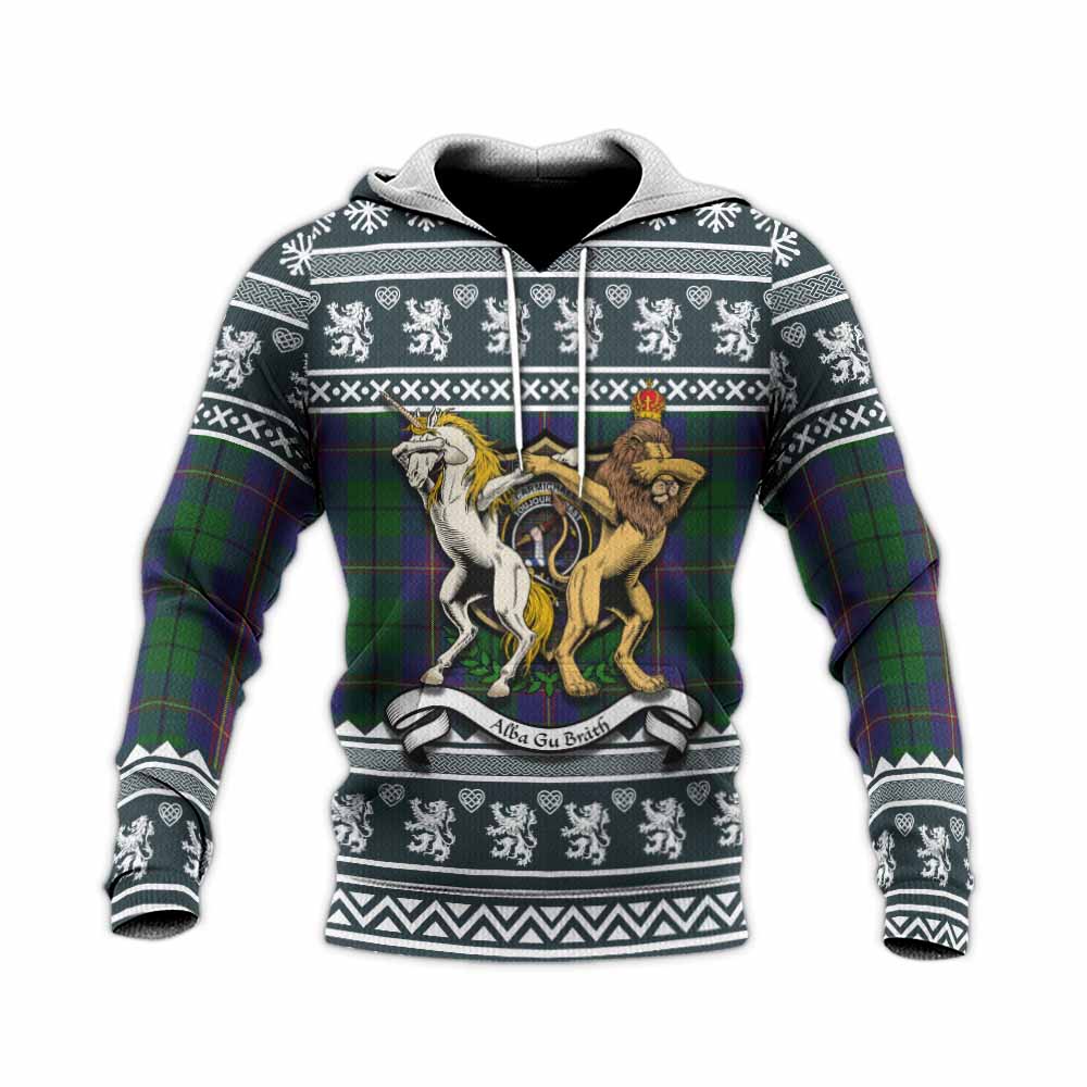 Carmichael Clan Tartan Crest Christmas Knitted Hoodie Coat of Arms Funny Style - Tartan Vibes Clothing