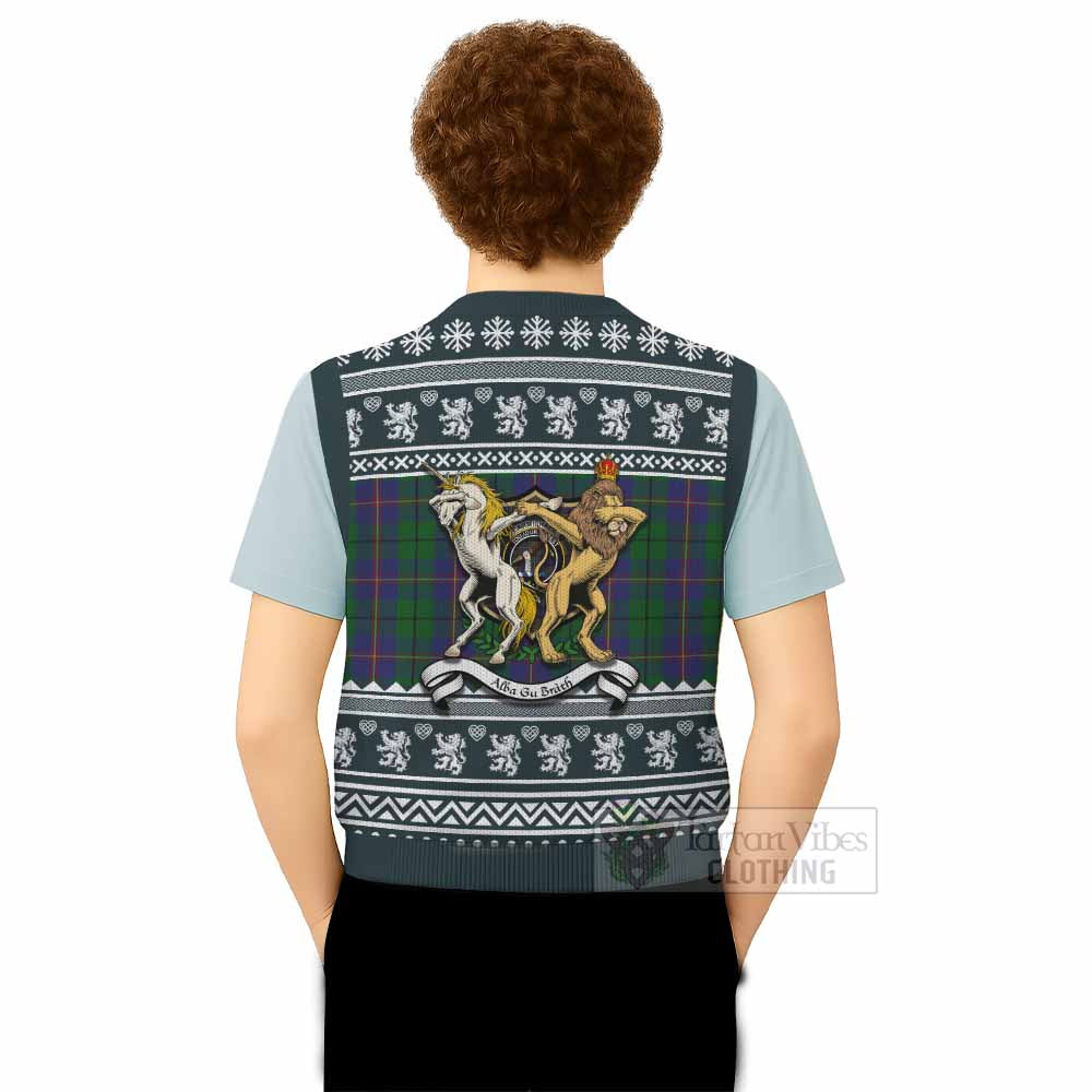 Carmichael Clan Tartan Crest Christmas Knitted V-Neck Vest Coat of Arms Funny Style - Tartan Vibes Clothing