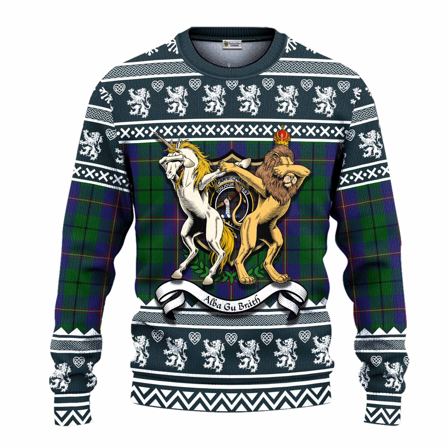 Carmichael Clan Tartan Crest Christmas Ugly Sweater Coat of Arms Funny Style - Tartan Vibes Clothing