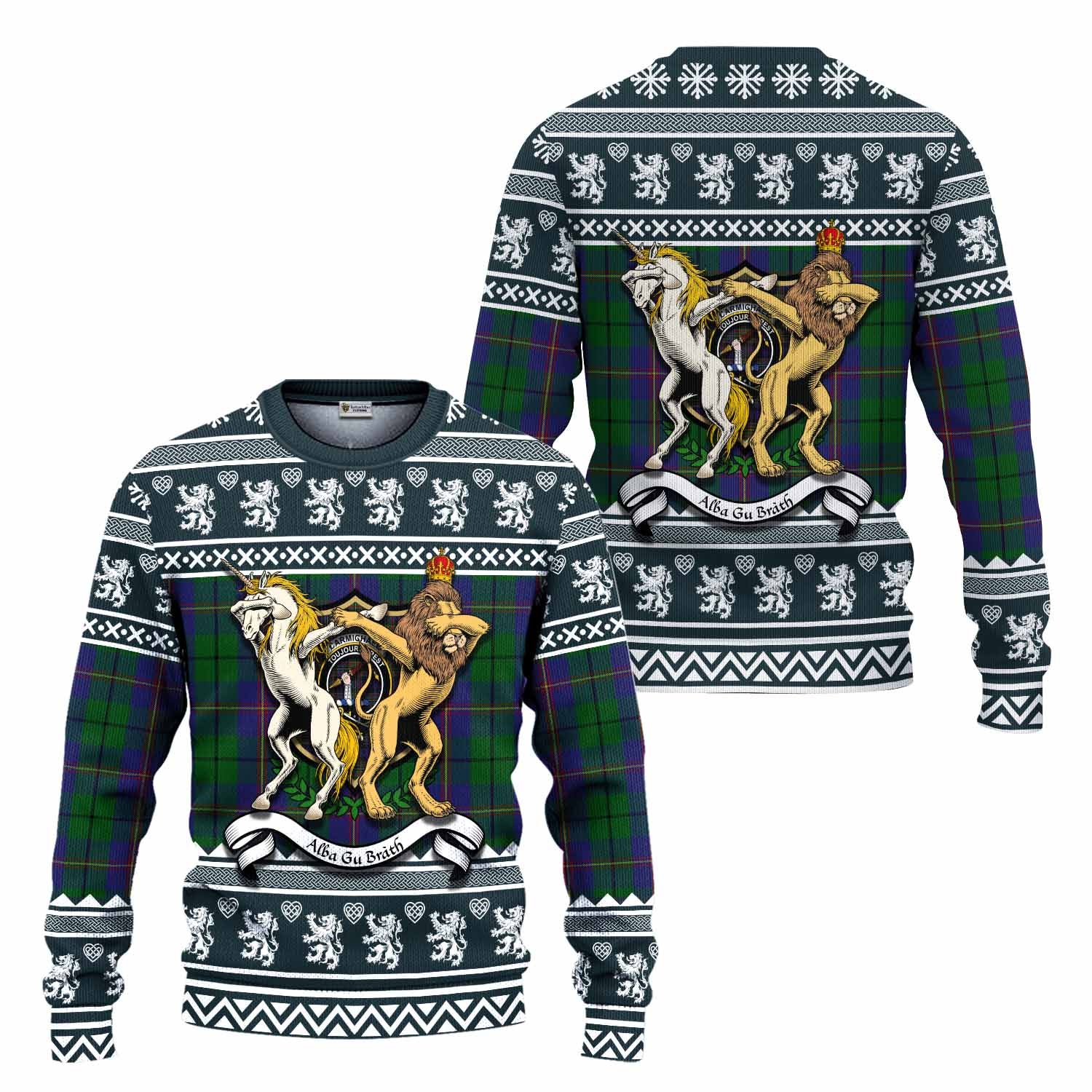 Carmichael Clan Tartan Crest Christmas Ugly Sweater Coat of Arms Funny Style - Tartan Vibes Clothing
