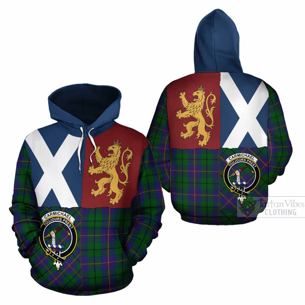 Carmichael Crest Tartan Cotton Hoodie with Lion Rampant Saltire Style - Tartan Vibes Clothing