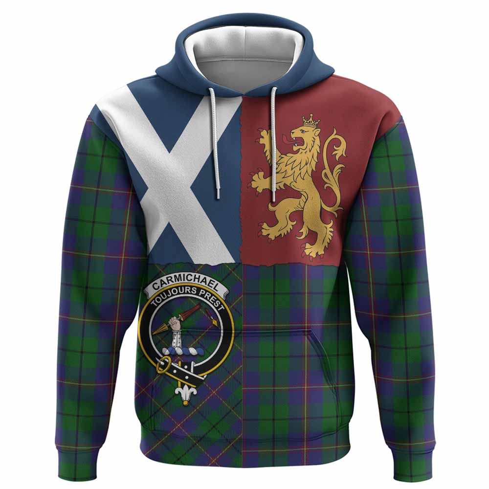 Carmichael Crest Tartan Hoodie with Lion Rampant Saltire Style