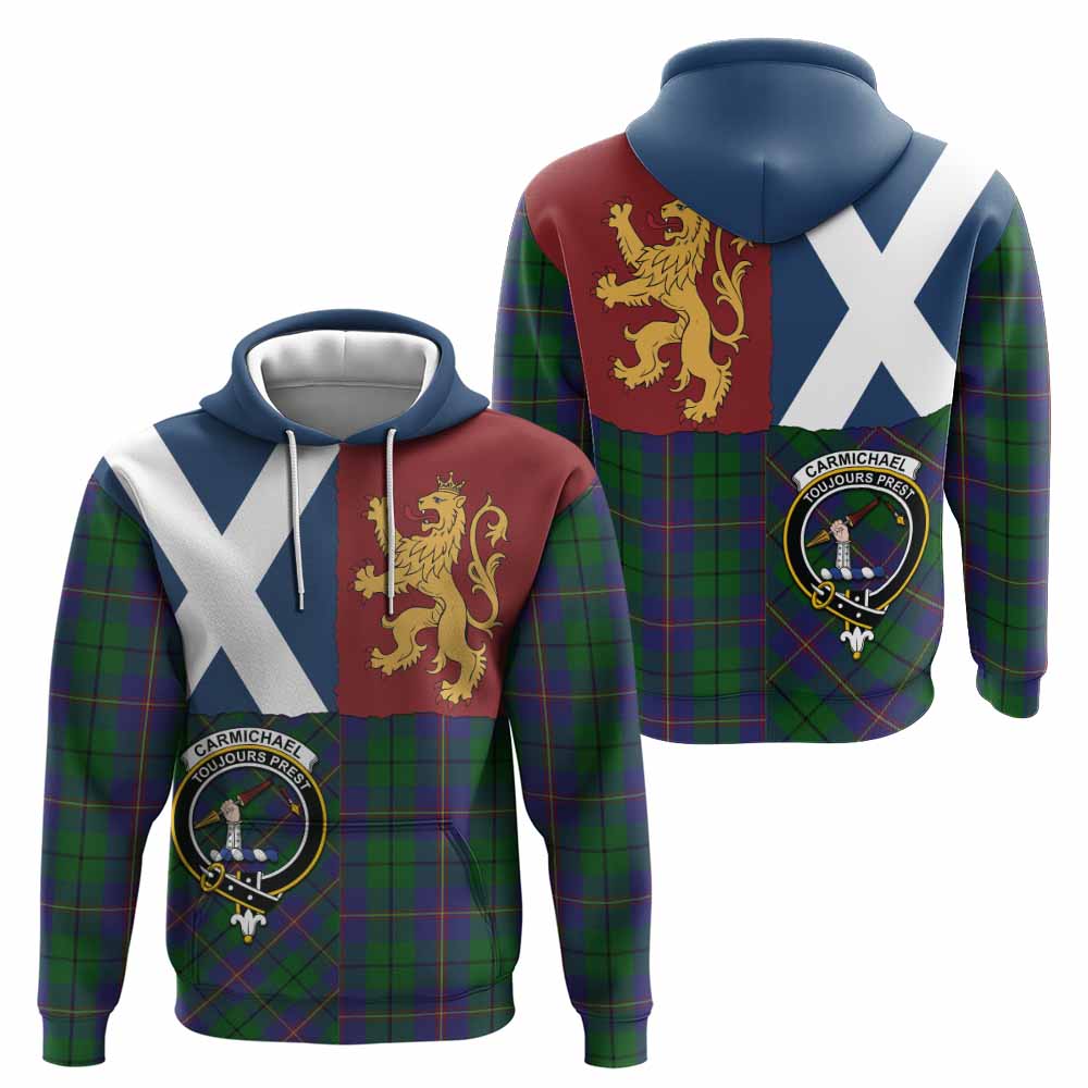 Carmichael Crest Tartan Hoodie with Lion Rampant Saltire Style