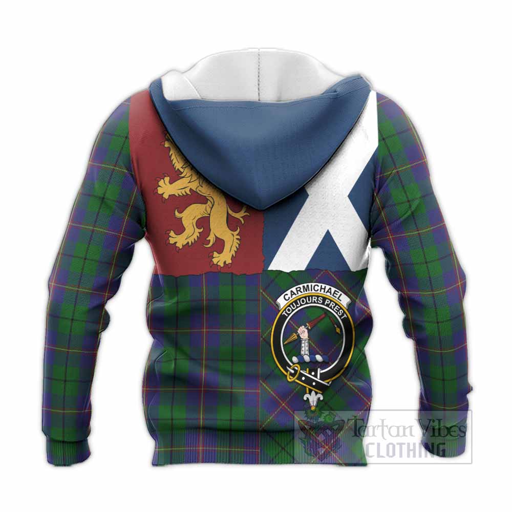Carmichael Crest Tartan Knitted Hoodie with Lion Rampant Saltire Style