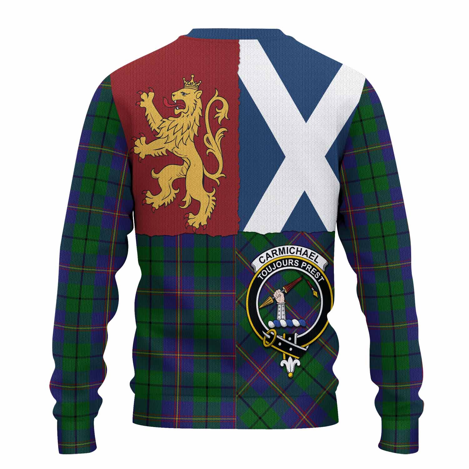 Carmichael Crest Tartan Knitted Sweater with Lion Rampant Saltire Style
