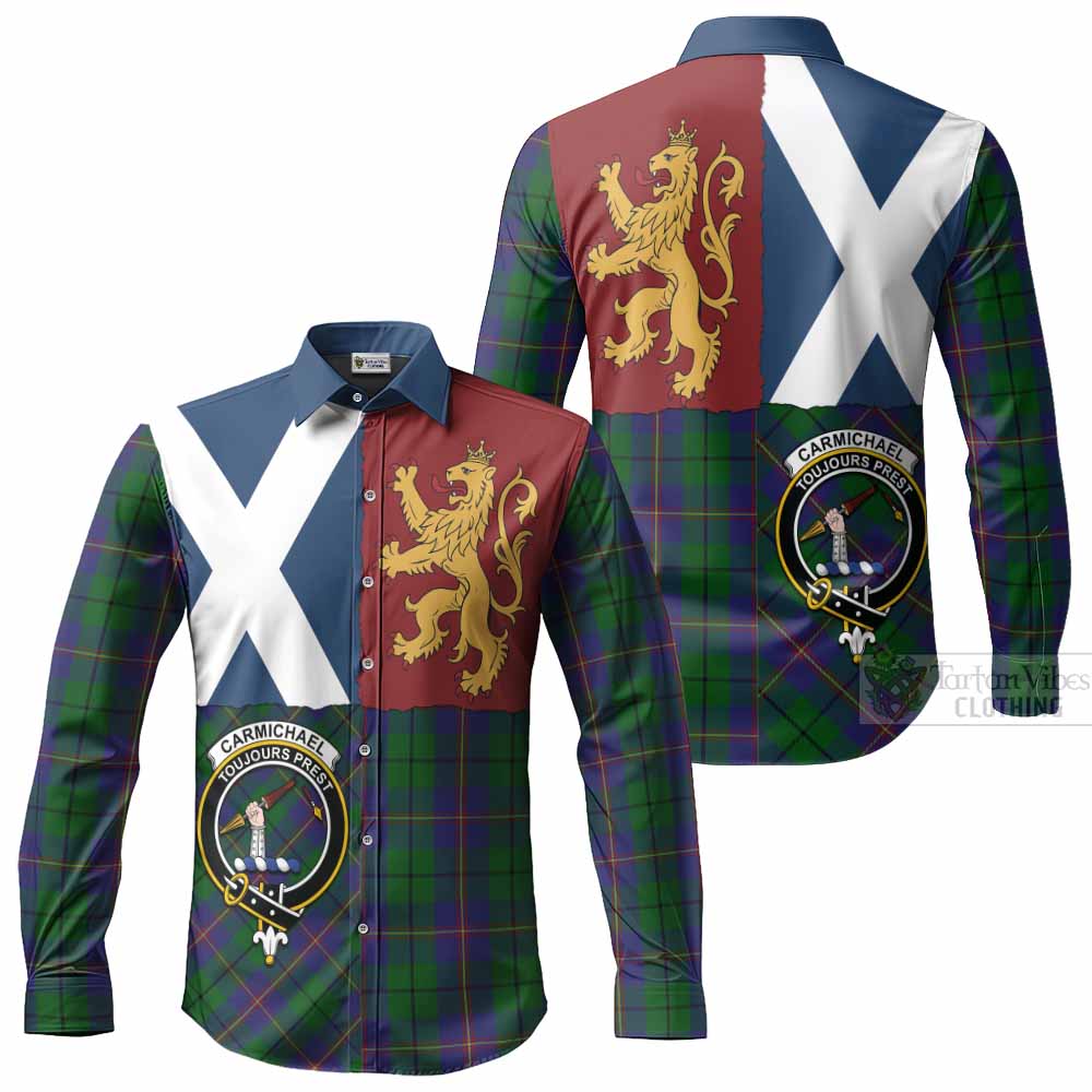 Carmichael Crest Tartan Long Sleeve Button Shirts with Lion Rampant Saltire Style