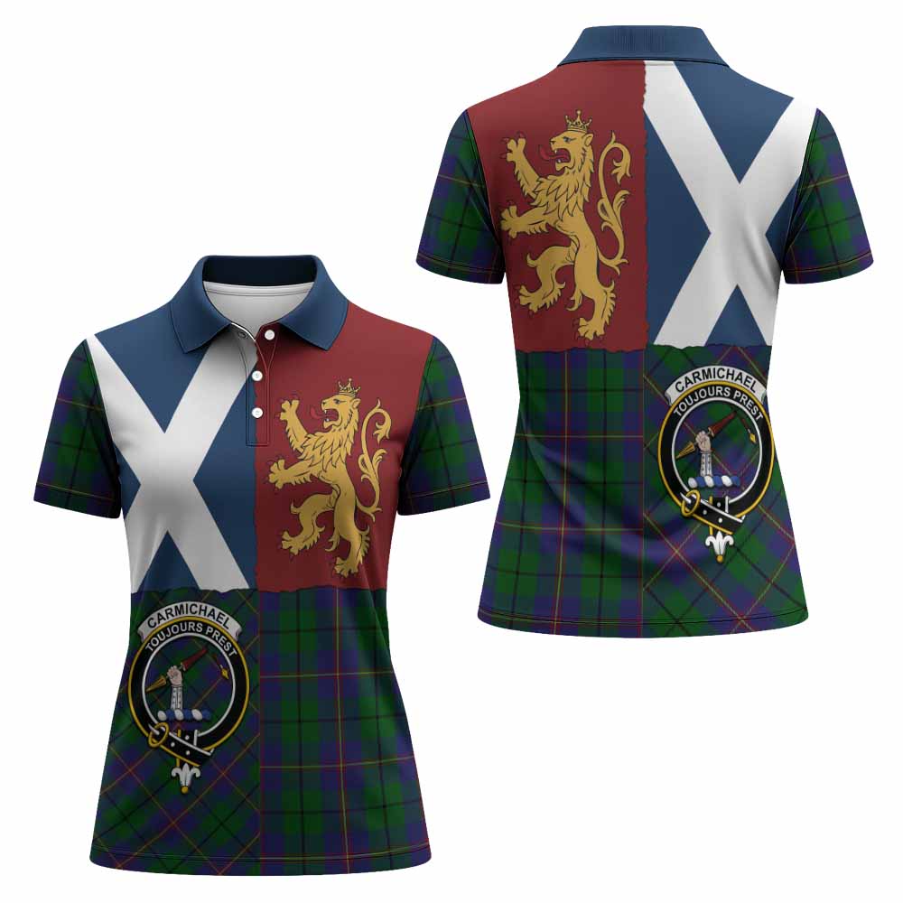Carmichael Crest Tartan Women Polo Shirt with Lion Rampant Saltire Style