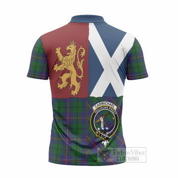 Carmichael Crest Tartan Zipper Polo Shirt with Lion Rampant Saltire Style